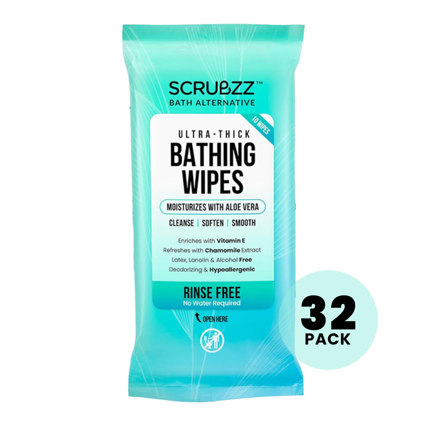 Scrubzz Ultra Thick Bathing Wipes, Fresh Scent - 32 Pack