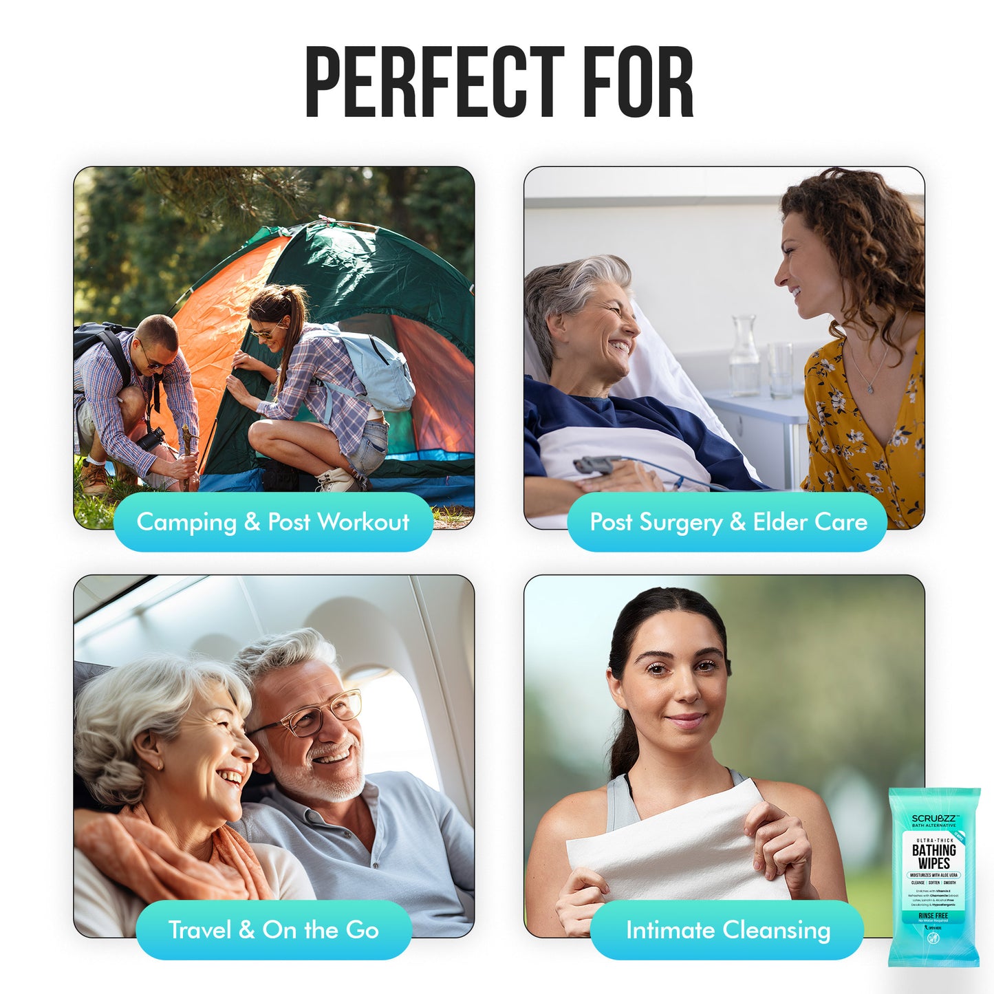 Scrubzz Ultra Thick Bathing Wipes for Adults - 8 Pack