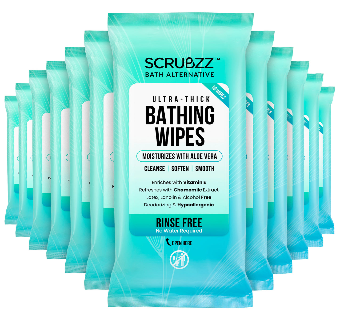 Scrubzz Ultra Thick Bathing Wipes for Adults - 8 Pack