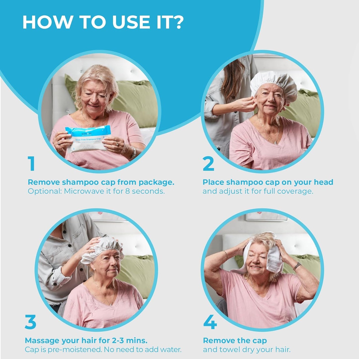 Scrubzz Rinse-Free Shampoo Caps, Fresh Scent - 32 Pack