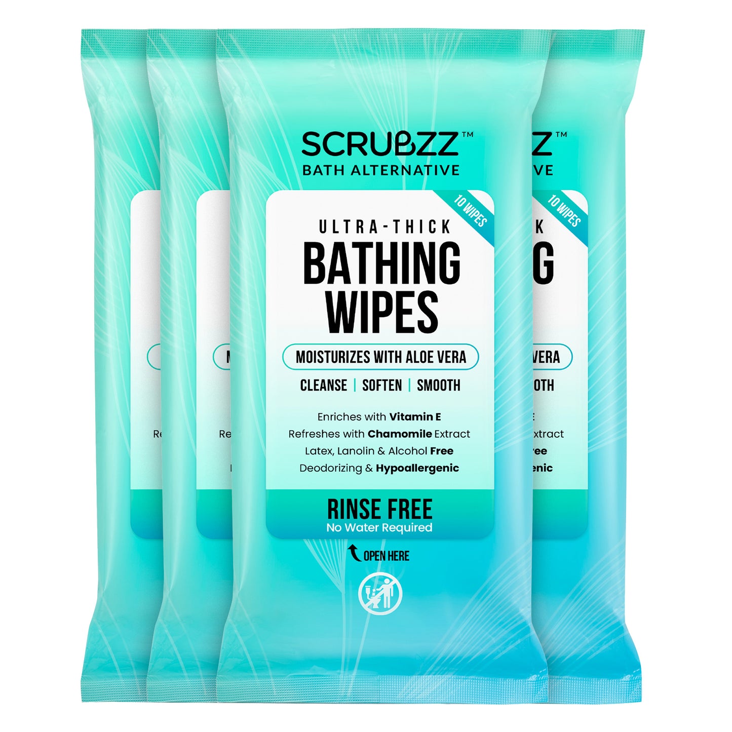 Scrubzz Ultra Thick Bathing Wipes for Adults - 8 Pack