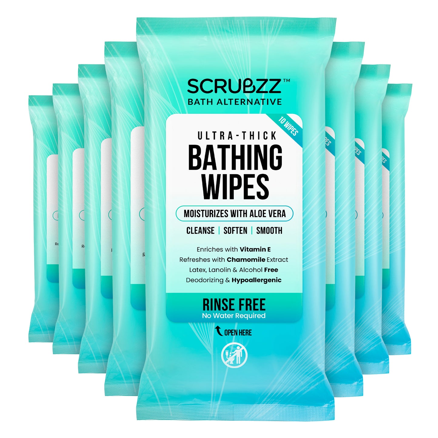 Scrubzz Ultra Thick Bathing Wipes for Adults - 8 Pack