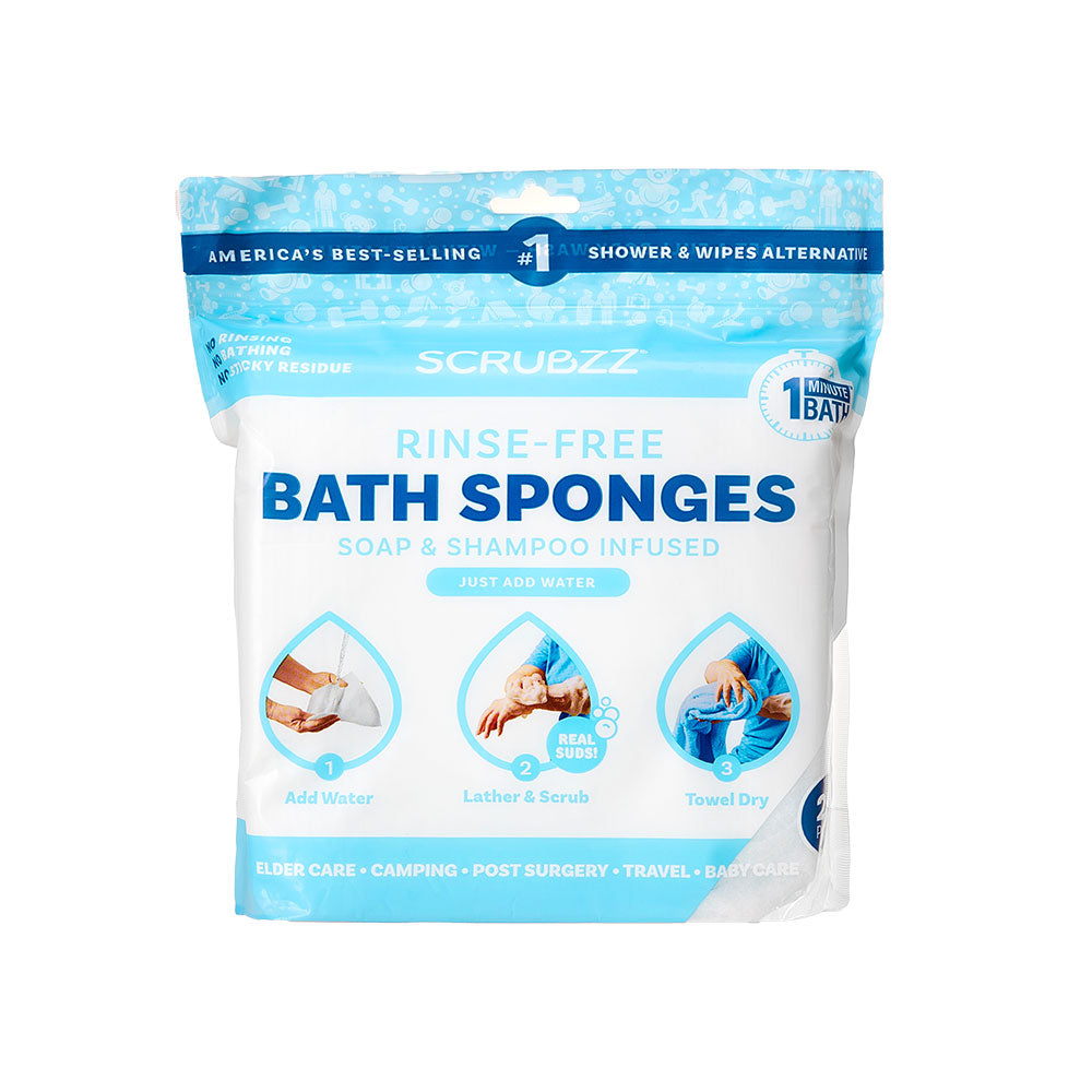 Scrubzz Rinse Free Bath Sponge, No Rinse Bathing Wipes - 25 Count - 1 Pack