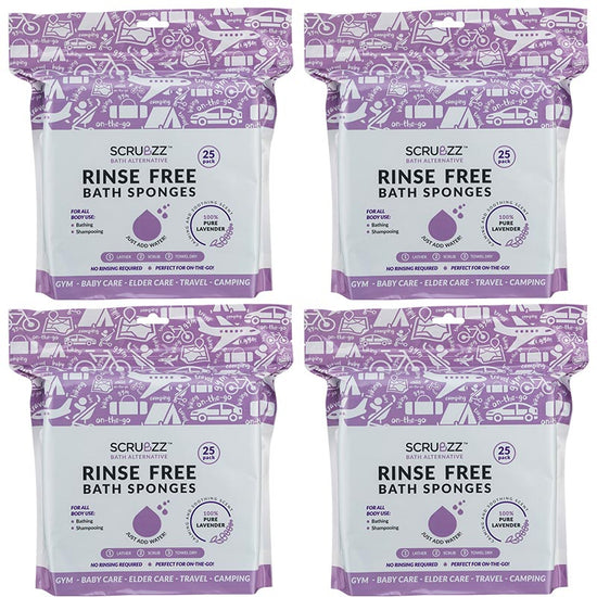 4 PACKS LAVENDER Scrubzz RinseFree Sponge Bath